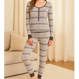Victoria’s Secret Thermal Pajama Set M • Fireside Henley Fair Isle 2-Piece